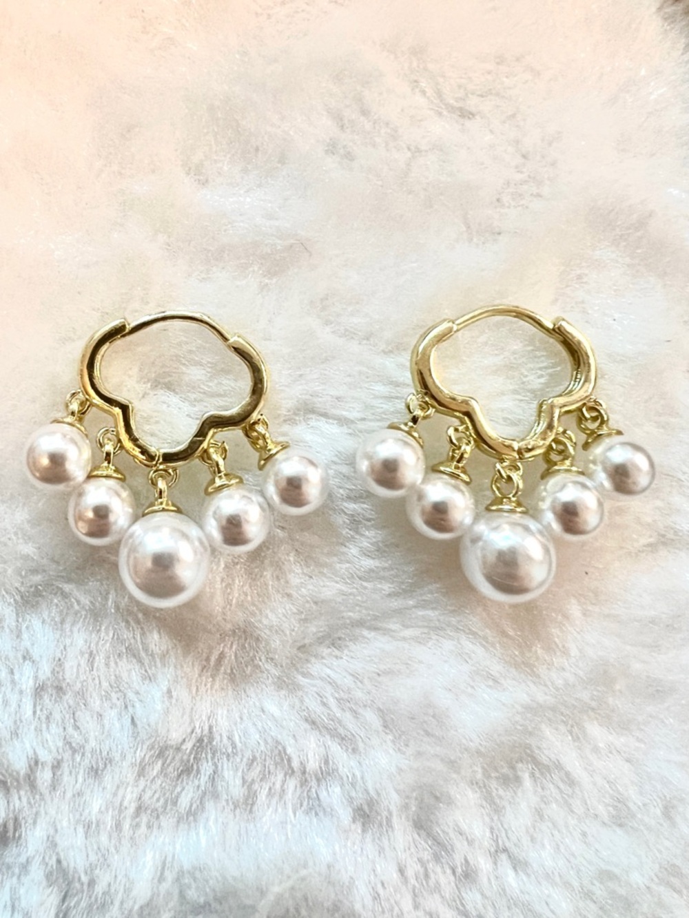 Gold Cloud-Shaped Hoops with Faux Pearls - 14k Gold Fill
